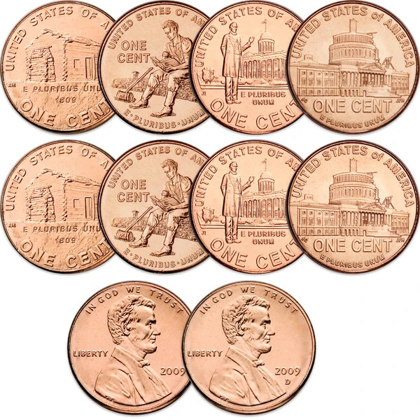 2009 Lincoln Bicentennial Penny Set 8 Coins P & D Complete Uncirculated BU