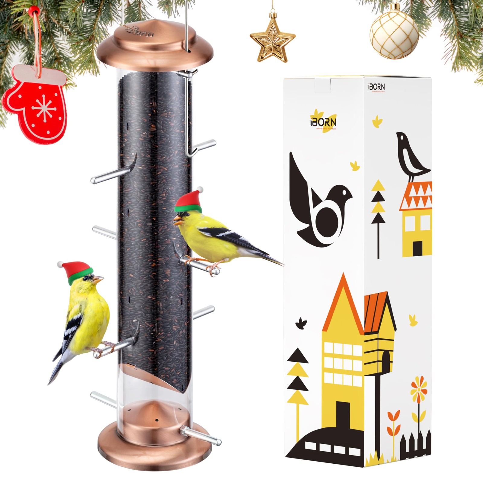 iBorn Nyjer & Thistle Bird Feeder for Outdoors 14inch 1pcs, Cooper
