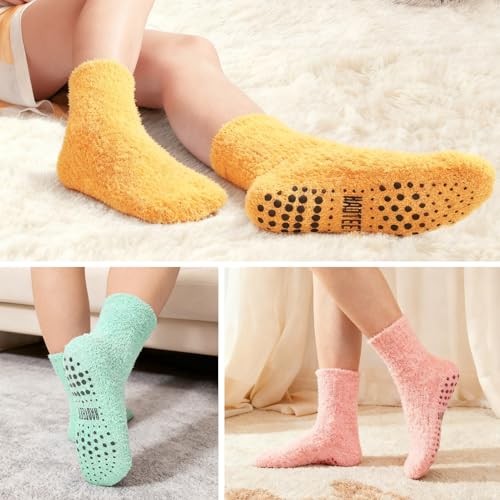 Fuzzy Grip Socks for Women, Fluffy Slipper Sock, Warm & Cozy Gifts for 7color
