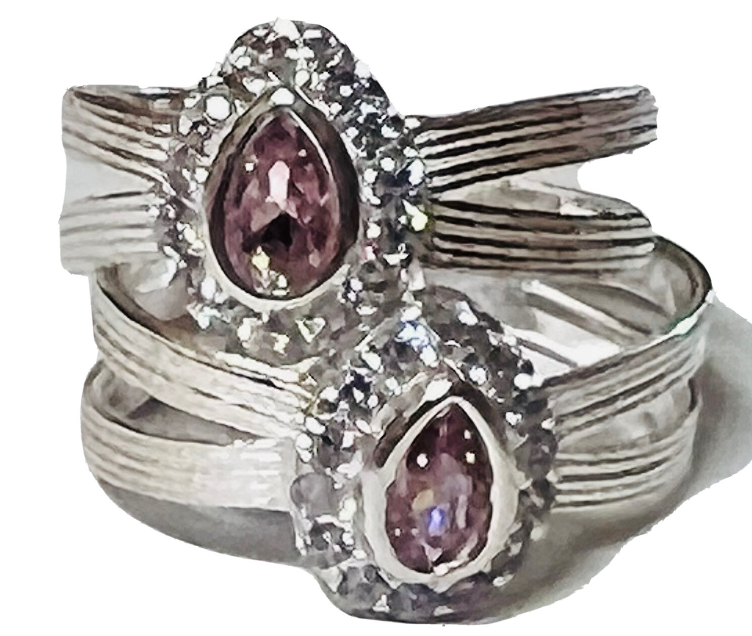 Pink teardrop CRYSTAL 925 Sterling Silver Toe Ring Pair India Bichiya ADJUSTABLE