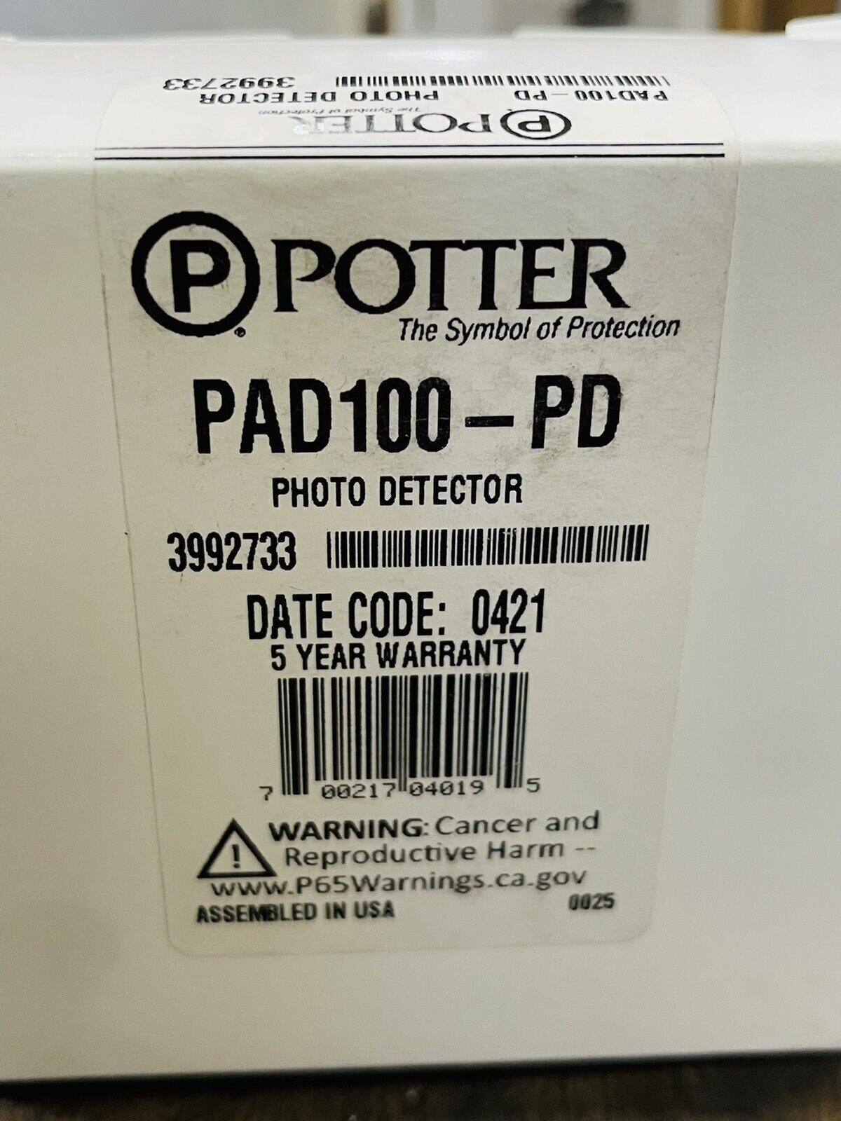 NEW POTTER PAD100-PD 3992733 DETECTOR HEAD (16 AVAILABLE, FREE SHIP'N!)