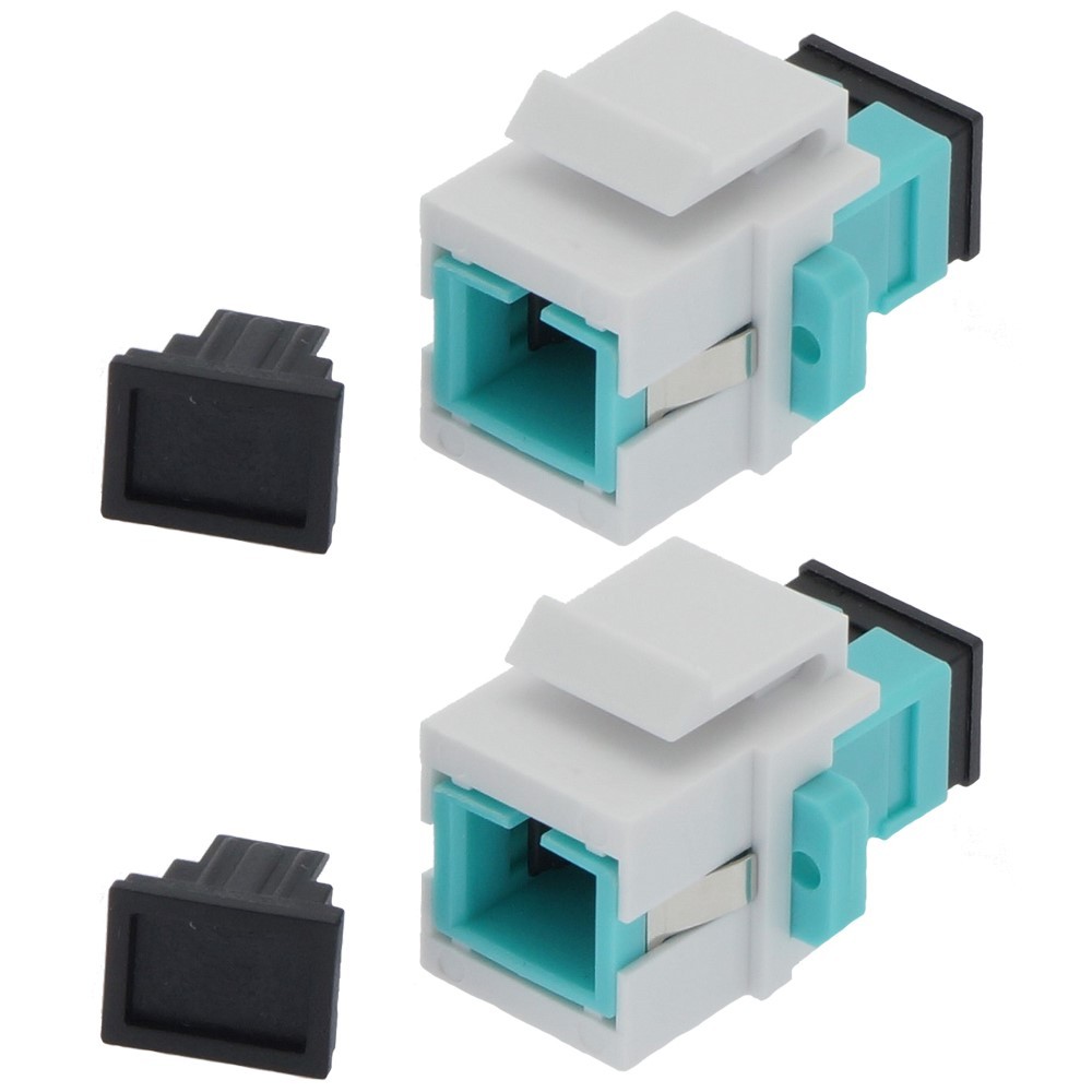 2x SC UPC Fiber Optic Simplex Multi Mode Keystone Jack Coupler Snap In OM3 Aqua
