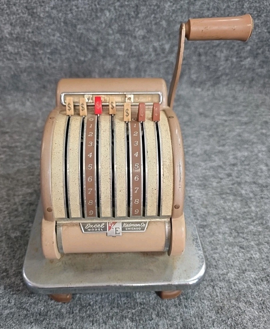 Vintage Excel Model E Check Writer Machine Not Tested Chicago Wheeling Hedman
