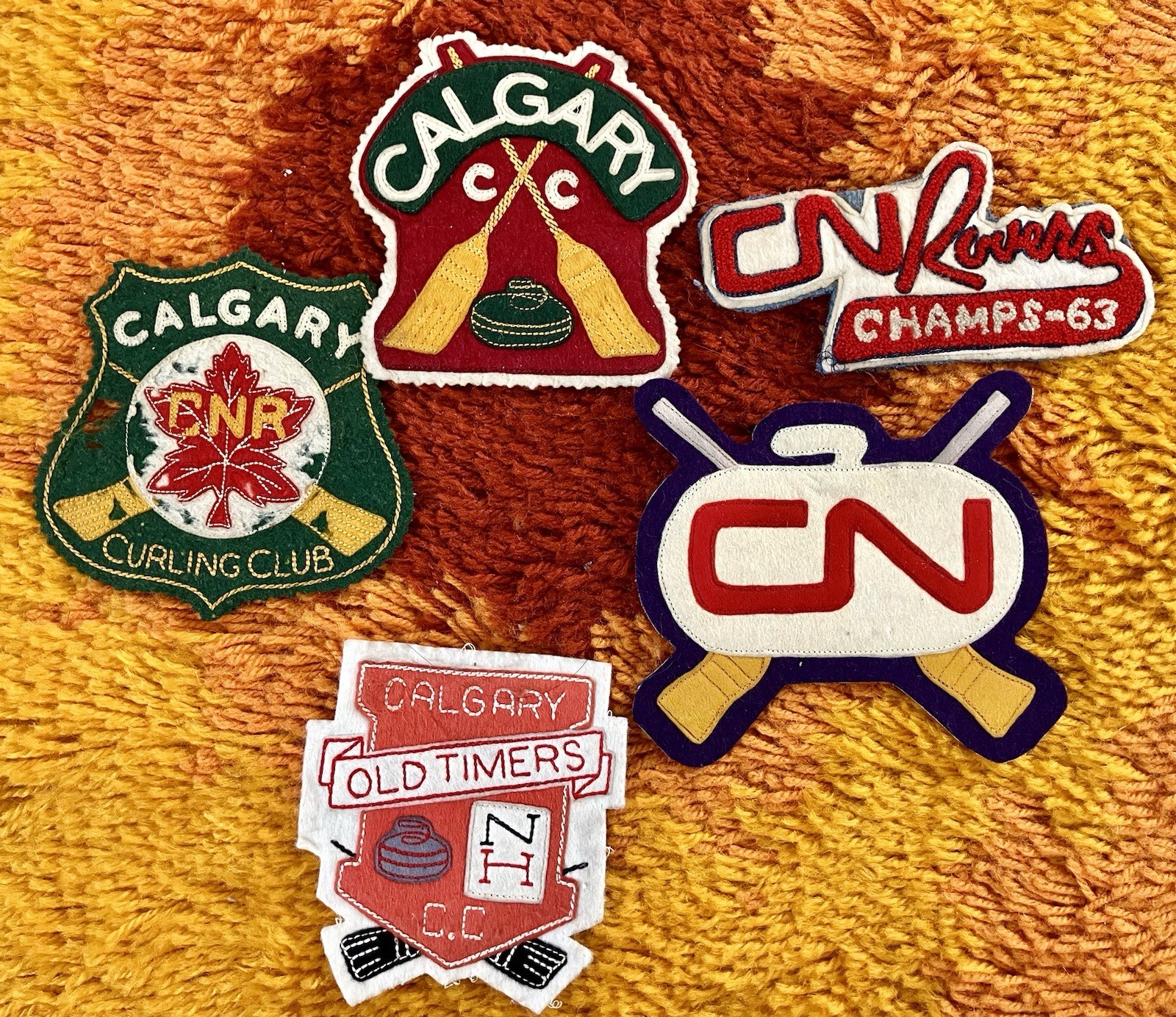 Vintage Curling Club Patch Lot of 5 Calgary Canadian National 1960's Sweater