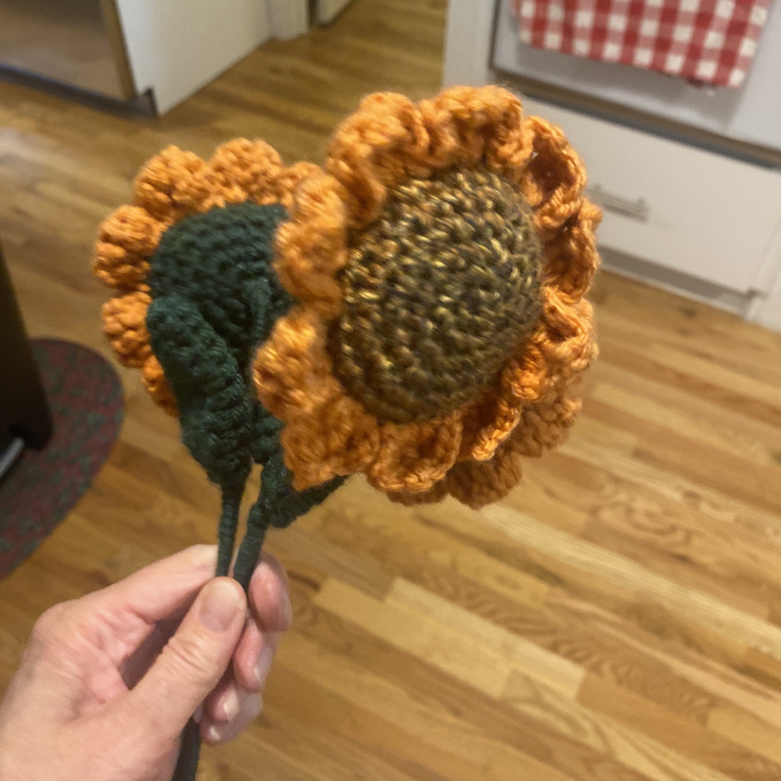 Crochet Flower Bouquet Handmade Knitted Set of 3 Orange Brown Green