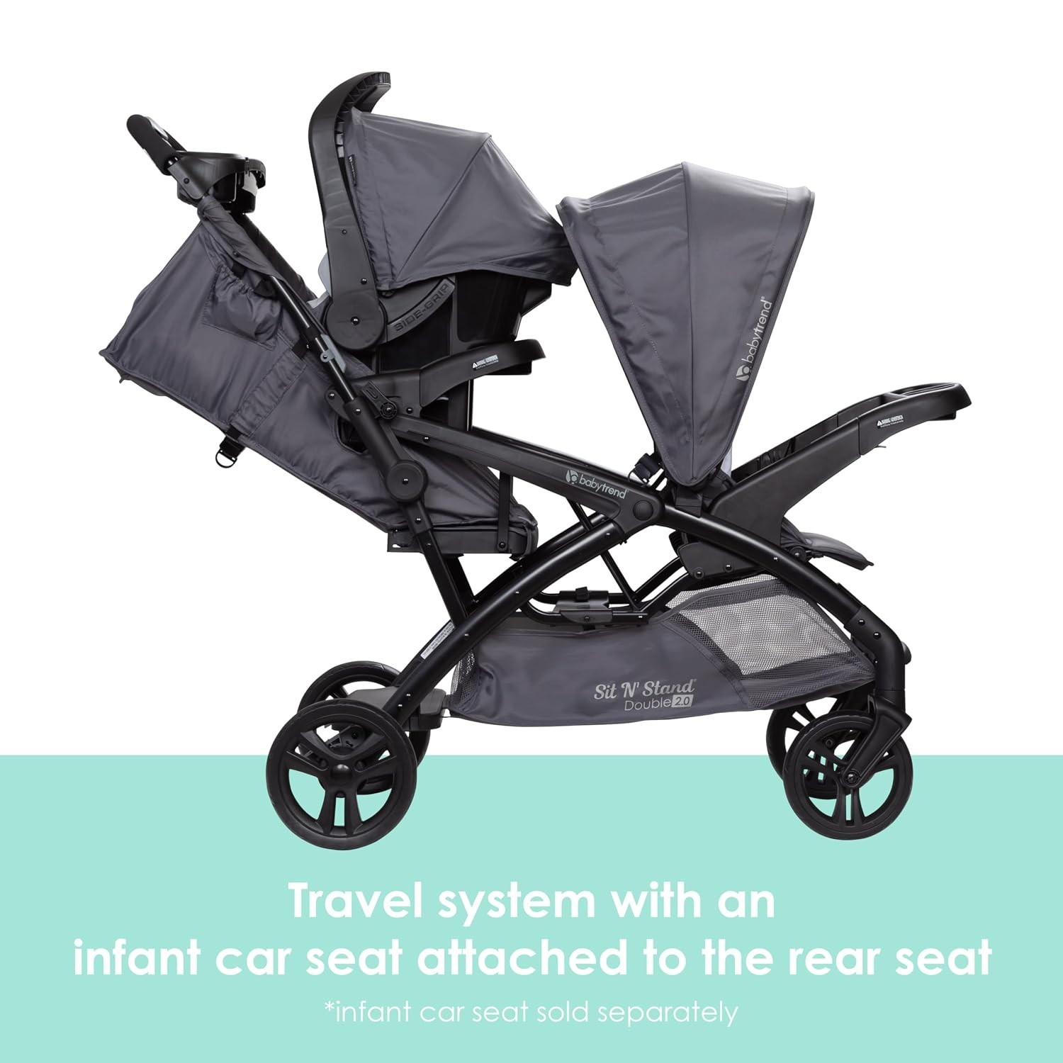Sit N Stand Double Stroller Dash Grey Foldable Lightweight Travel Friendly