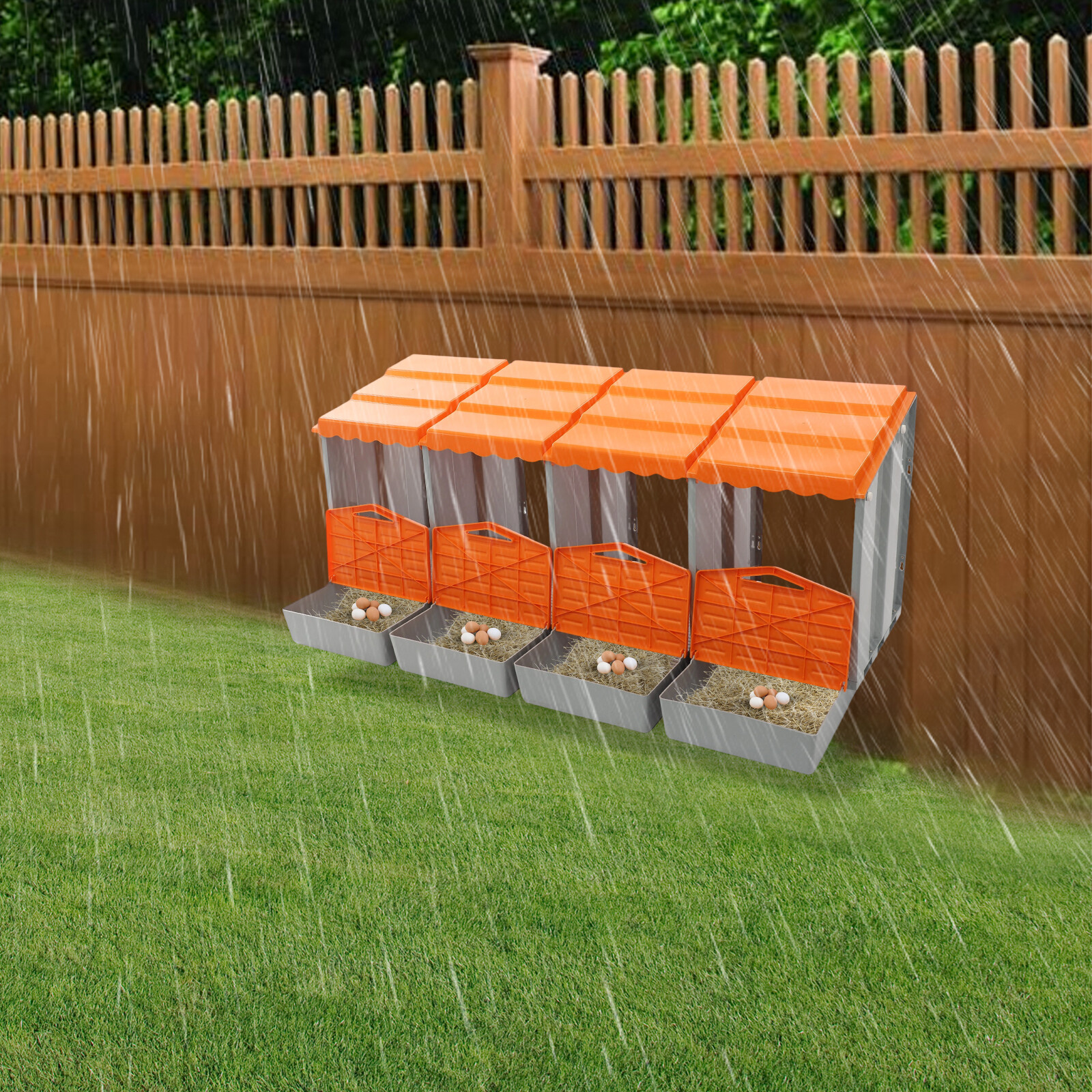 Modern 4-Compartment Chicken Nesting Box Freestanding Orange Chicken Nesting Box