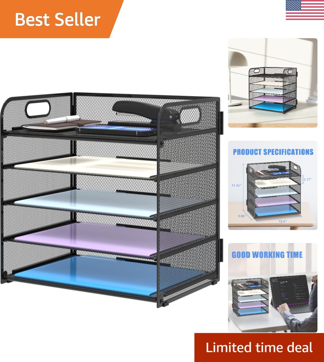 Elegant 5-Tier Letter Tray Organizer with Handle - Perfect for Home & Office