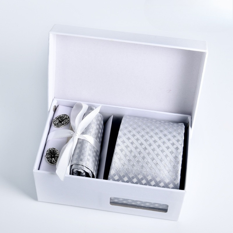 8CM 4 set of Tie, pocket square, collar clip, cufflinks stylish with gift box