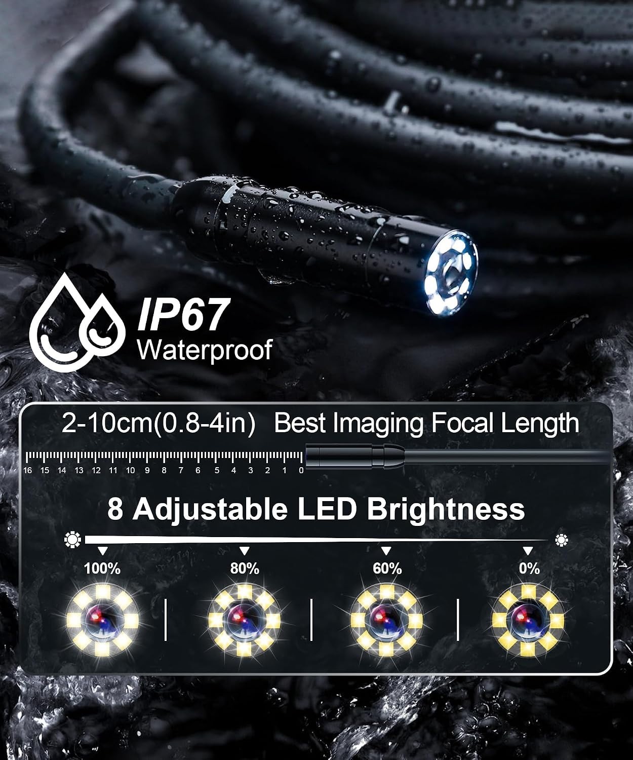 Industrial Endoscope Borescope Camera with Light, Borescope Inspection Camera...