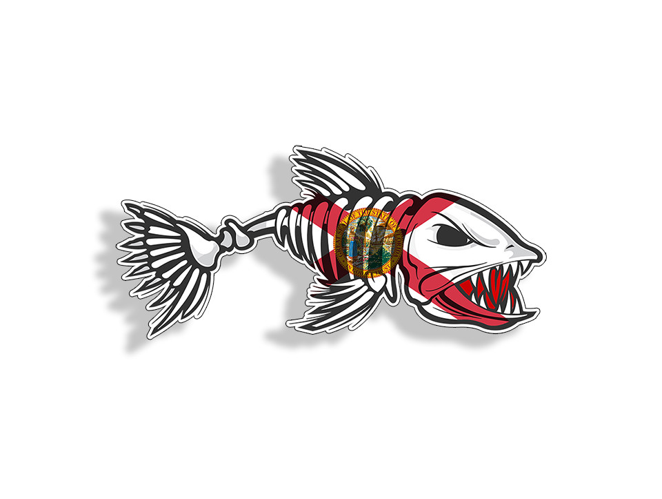 12" Florida Bone Fish Sticker FL Flag Decal Fishing Boat Car Truck Cooler Bumper