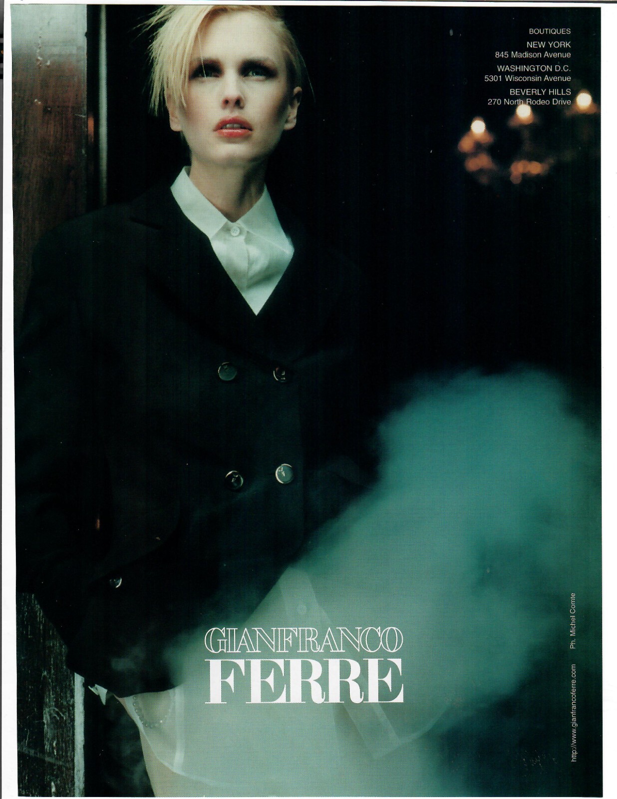 1998 Gianfranco Ferre Magazine Print Ad Women's Fashion Blonde In Dark Fog