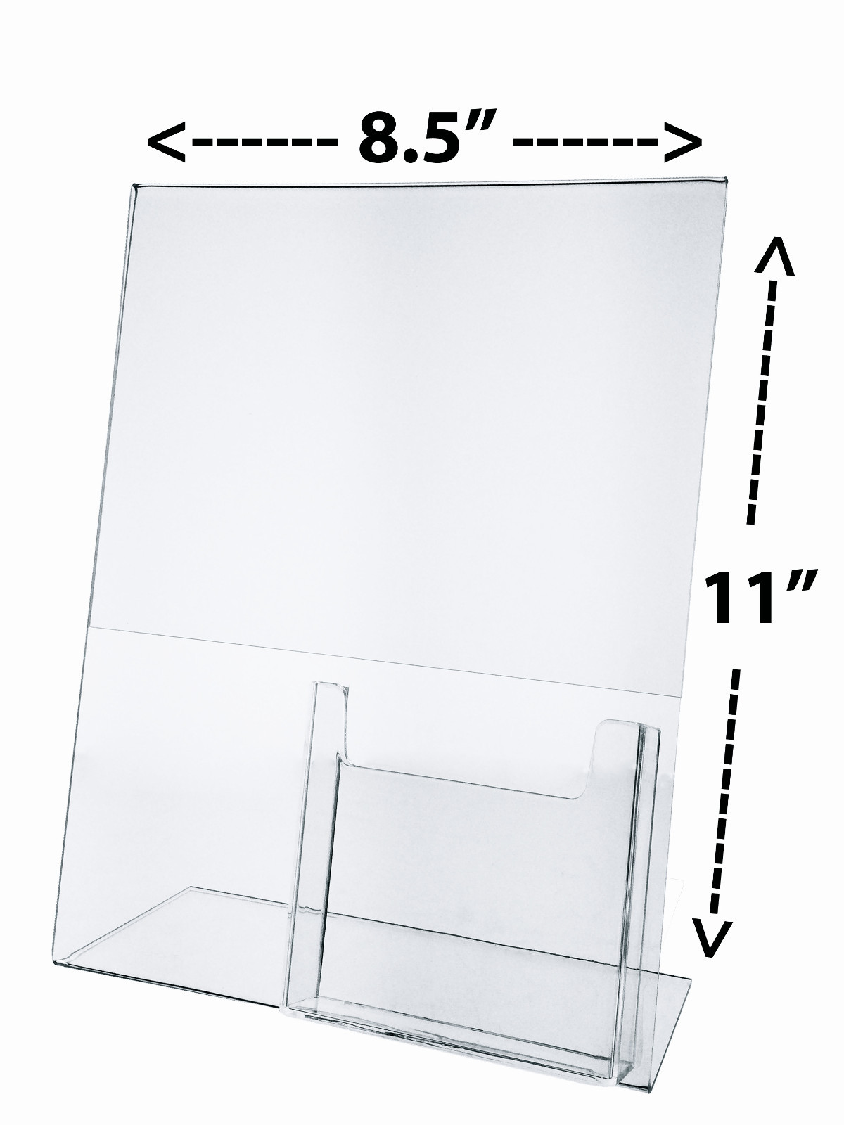 8.5”W x 11”H Table Sign Holder with Pamphlet Pocket Slant Back Stand Acrylic