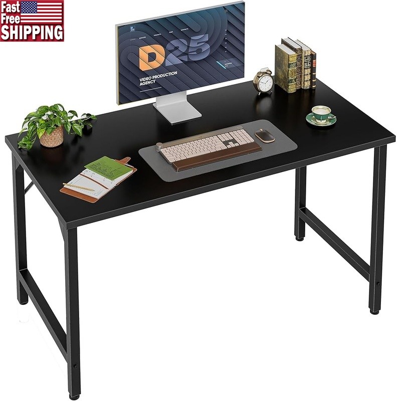 Modern Simple Desk Sturdy Metal Frame Easy Assembly Durable Wood Surface New