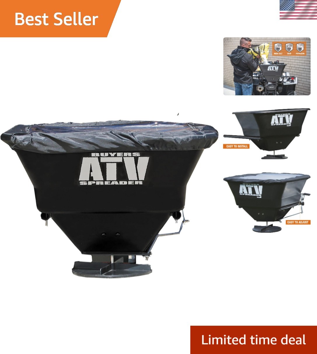 Versatile 100 lb ATV Broadcast Spreader with Enclosed Motor - All-Weather Use