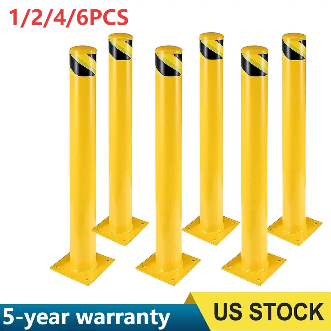 1/2/4/6 PCS Heavy Duty Steel Safety Bollards for Garages, Parking Lots - 36 Inch