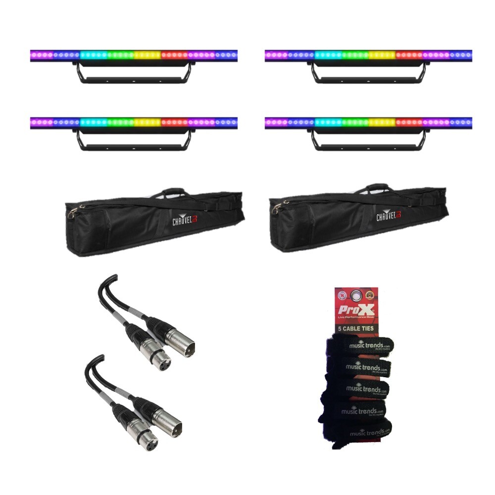 Pack of 4x Chauvet DJ COLORstrip PiX ILS strip/wash lights + 2 Bags DMX Cables