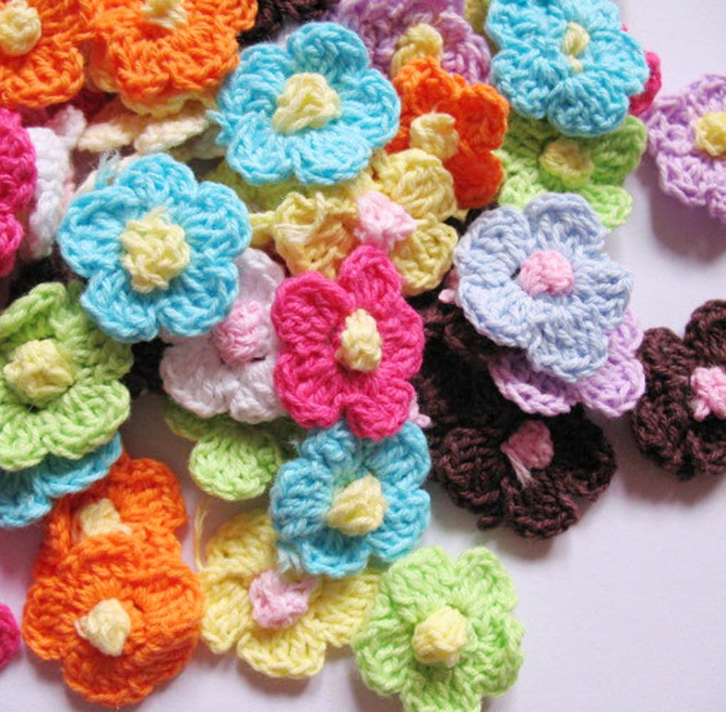 Pack of 100 Crochet 1 Spring Flower,Mix Color