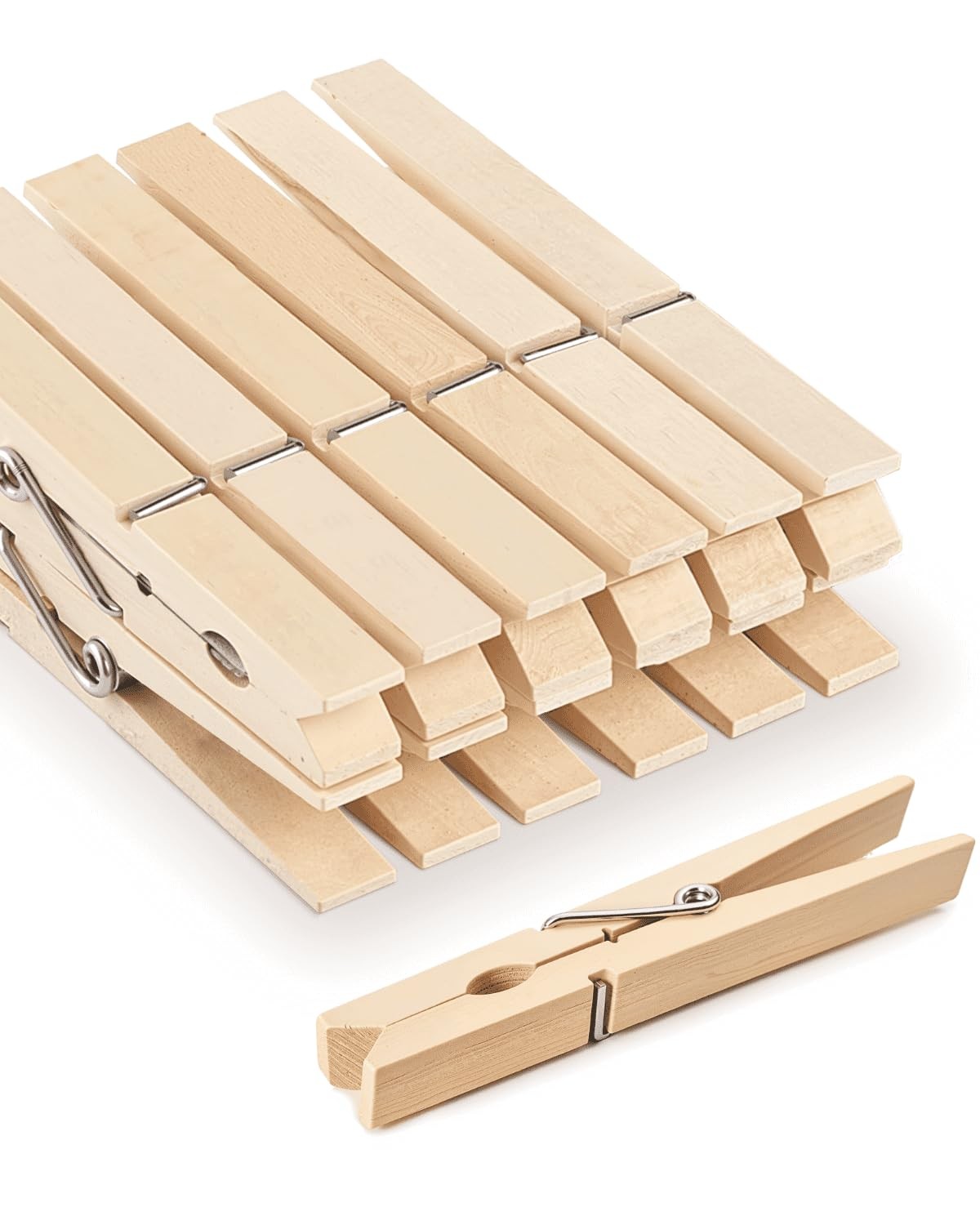 Large Clothes Pins Wooden Clothespins, 4 Inch 12 Pack Heavy Natural Wood Tone