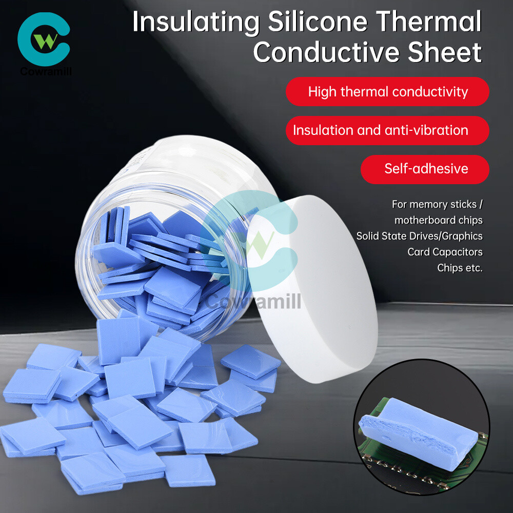 100PCS 12*12*1.5mm GPU CPU Heatsink Cooling Thermal Conductive Blue Silicone Pad