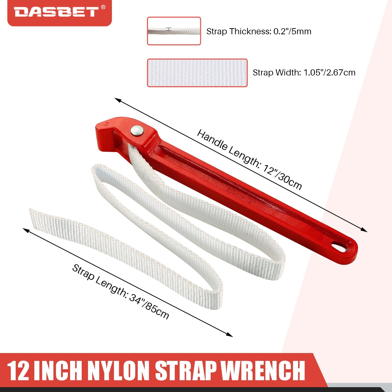 DASBET 12 Inch Strap Wrench Pipe Adjustable