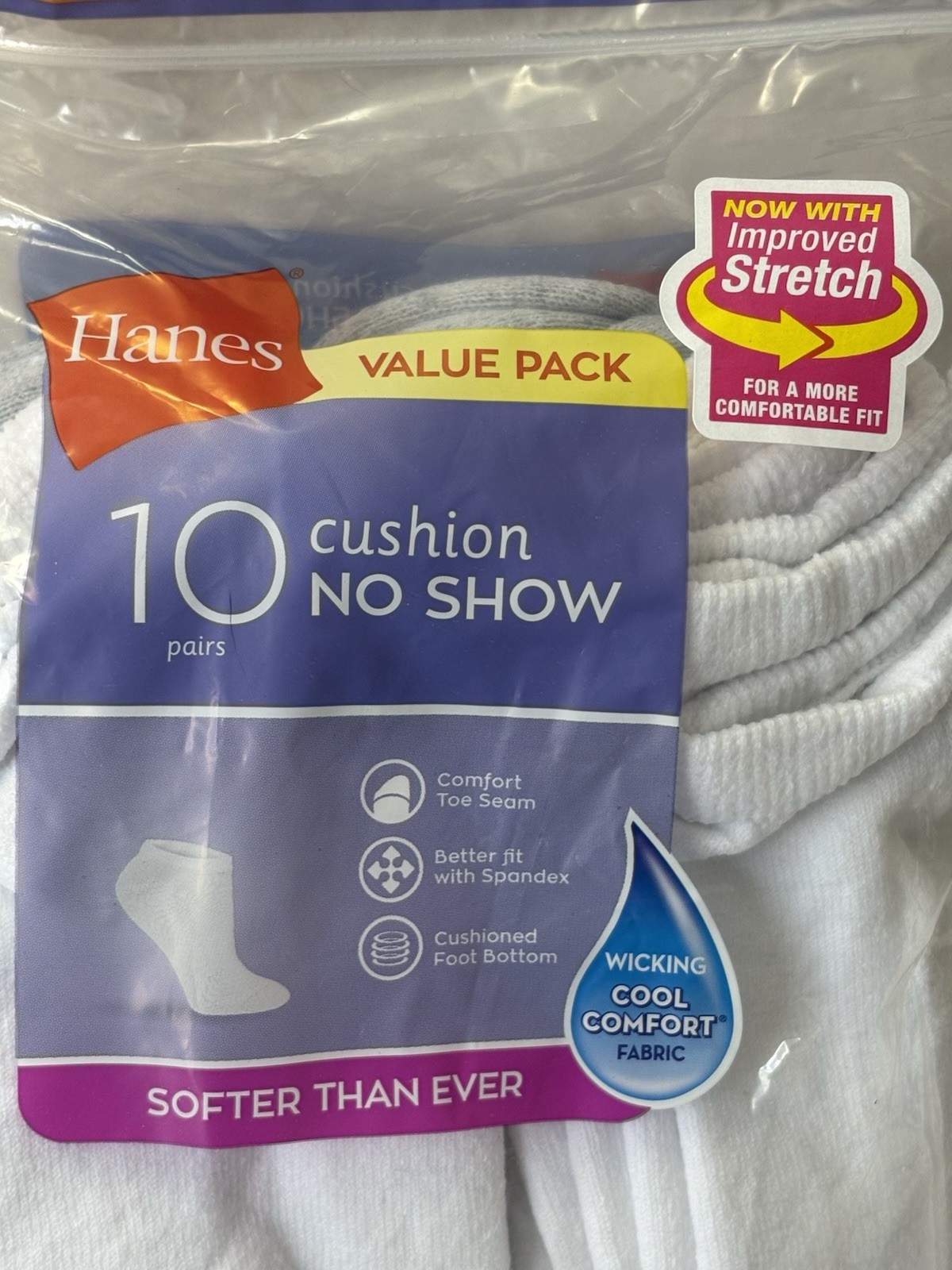 NEW HANES Women’s Cushion No Show Socks 10-PACK Size 8-12 White (D31)