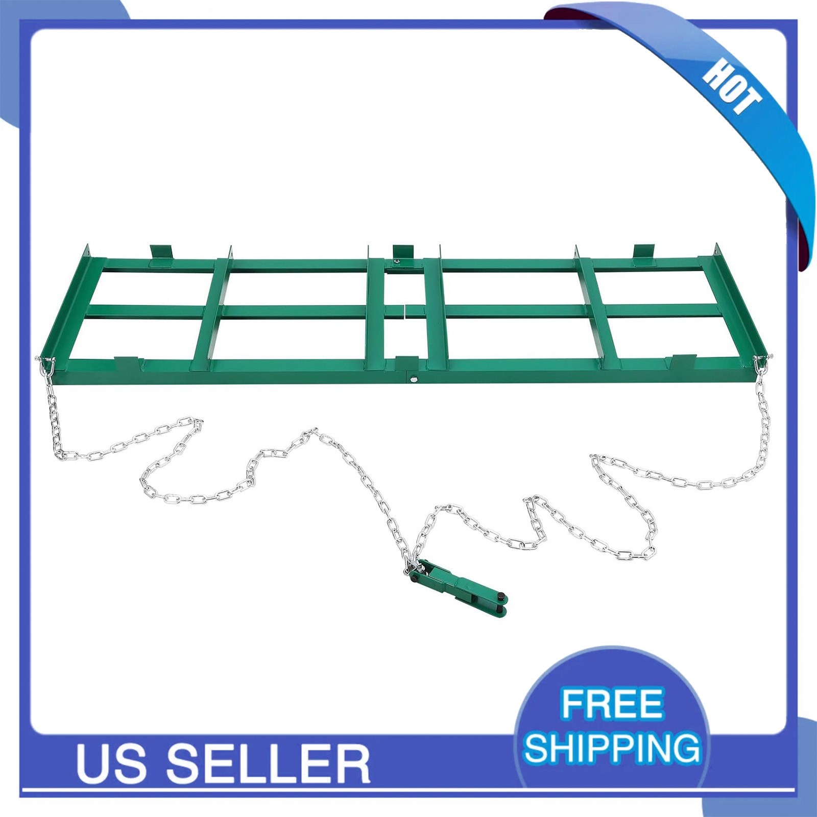 Heavy Duty 8FT Driveway Drag Harrow Grader Tow Behind Lawn Leveling Rake Green