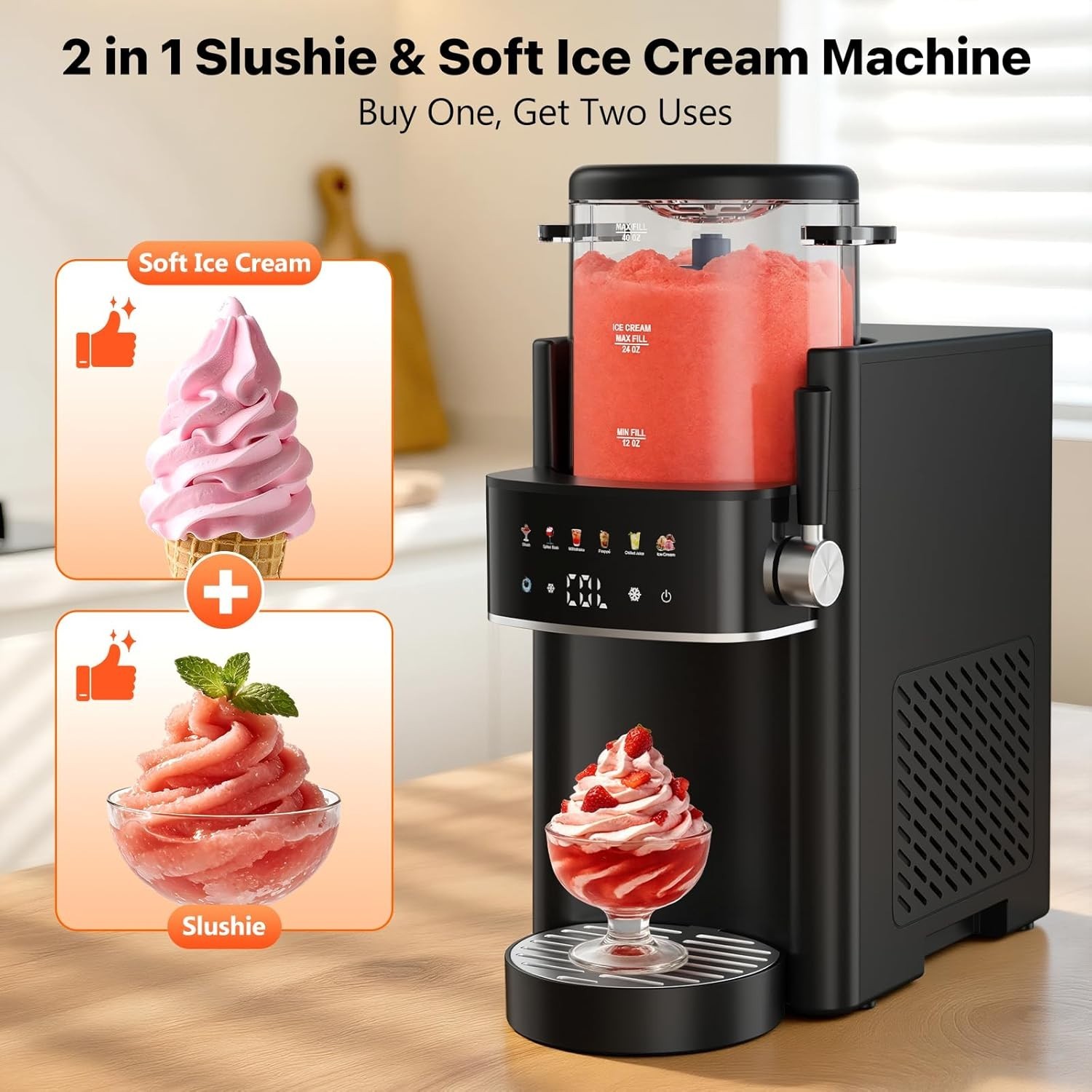 Touchpad Slushie Maker, Adjustable Temp, Easy Clean, Black