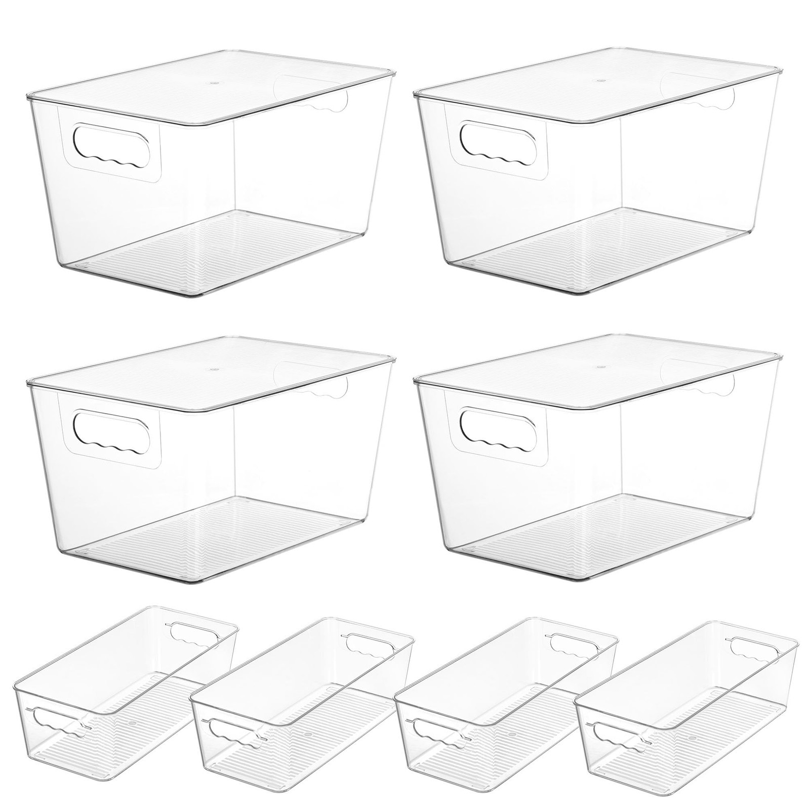 8 Pack Clear Storage Bins with Lid Set for Pantry Organizer