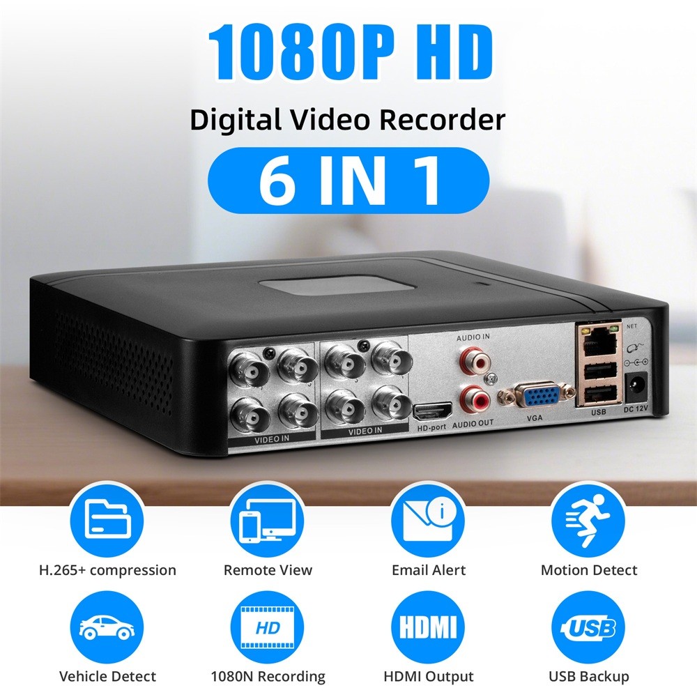 1080P Hybrid 8CH 6 IN 1 DVR H.265+ Security Recorder For Home CCTV Camera System