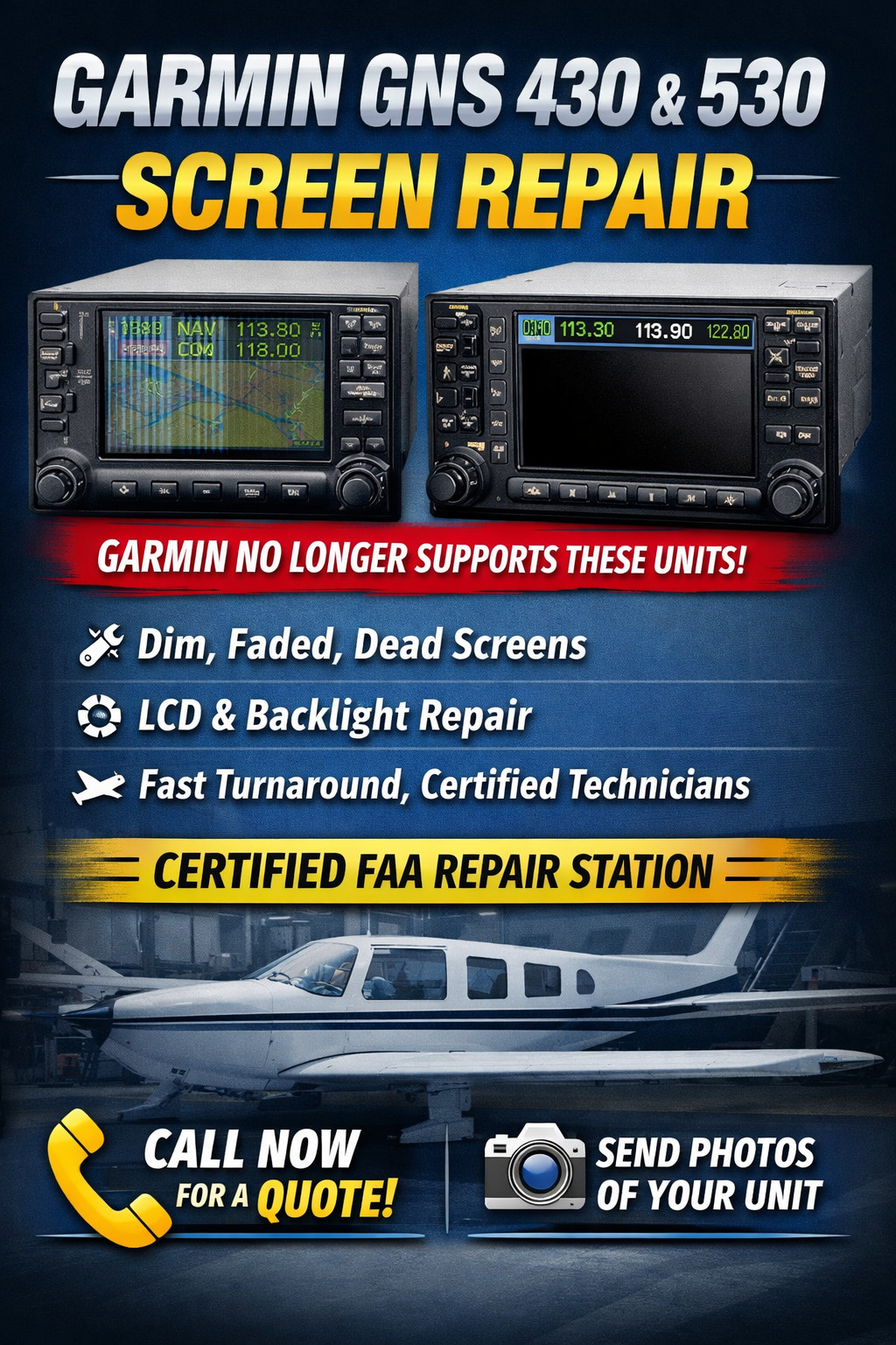 Certified Screen Repair Service for Garmin GPS GNC GNS 430 400 420 W & AW Series