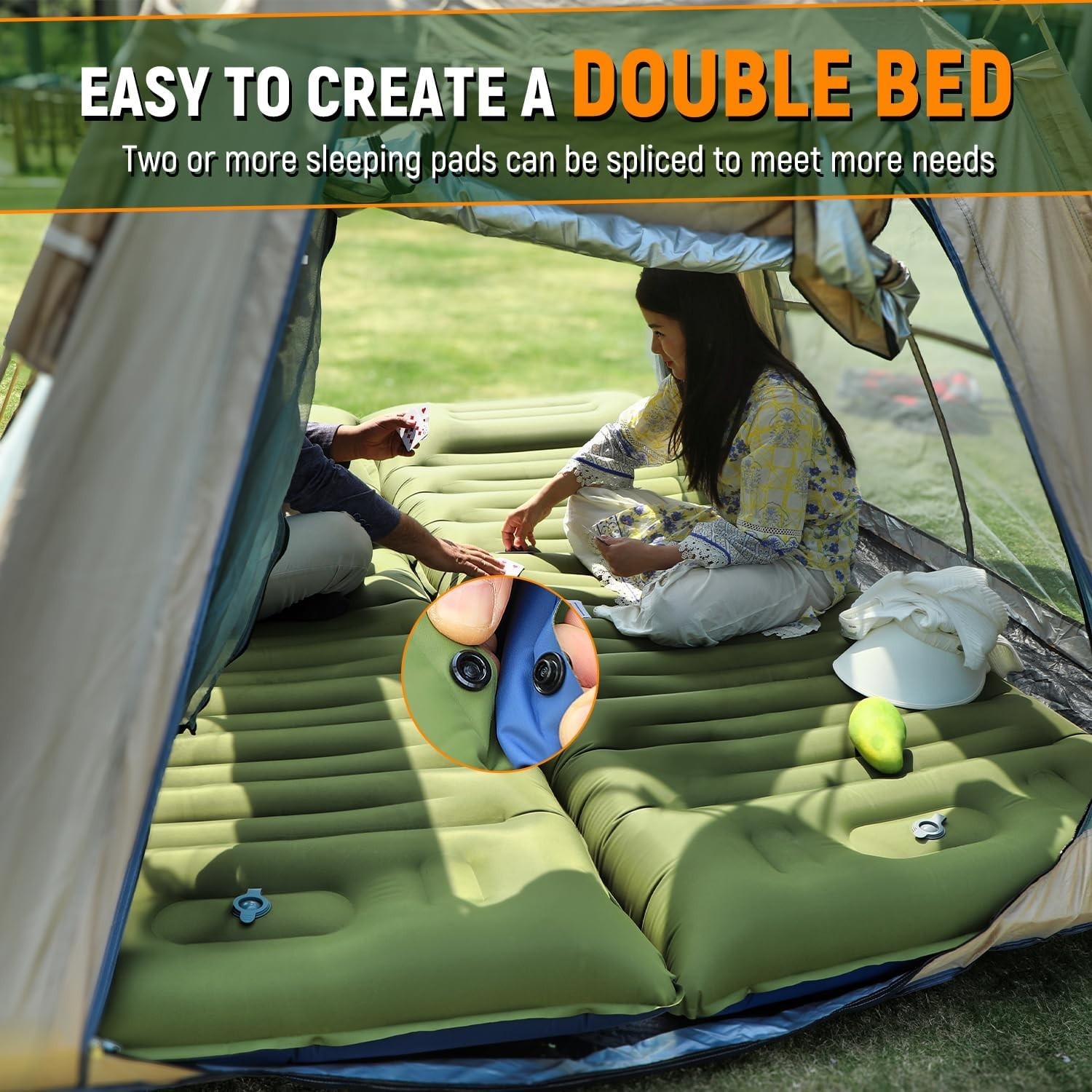 Ultralight 5 Inch Camping Sleeping Pad with Built-In Pillow & Pump Green