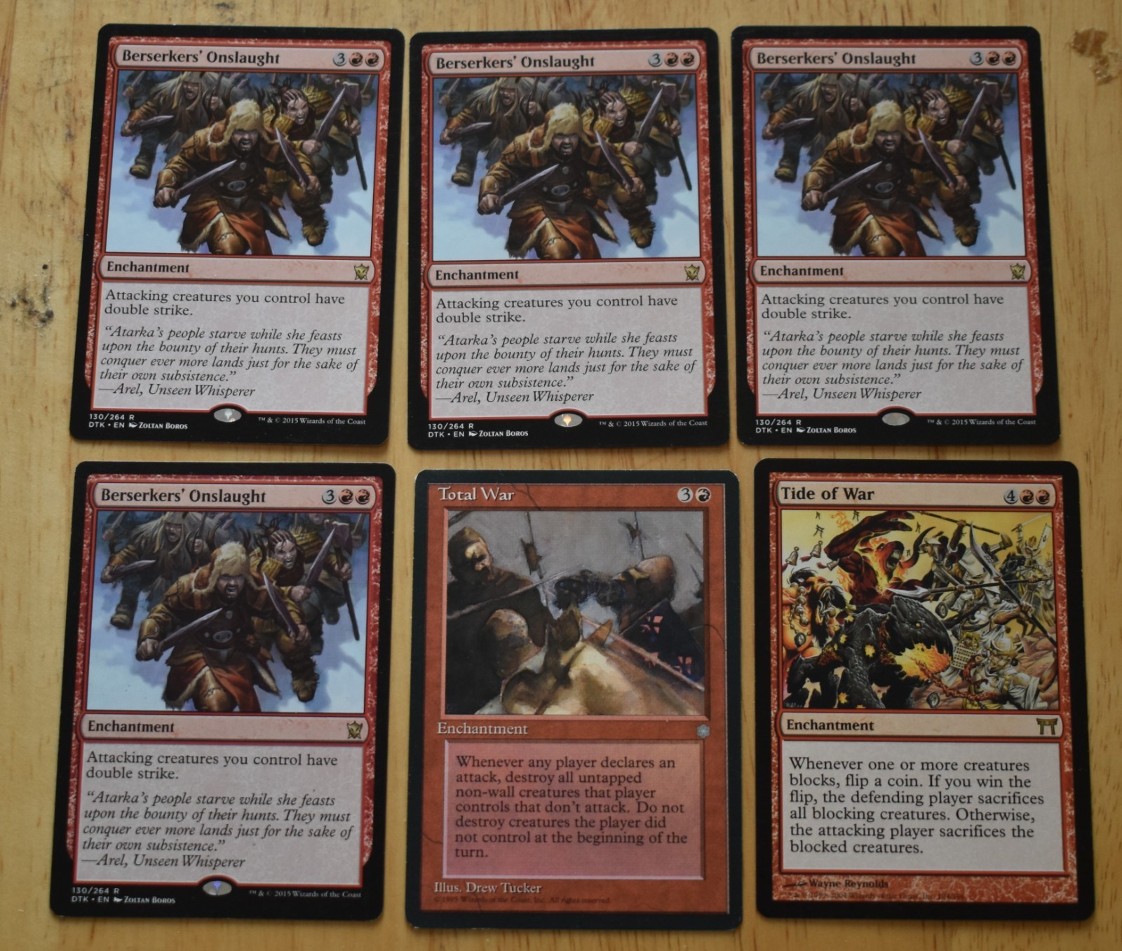 MTG 6x Rare Red Enchantment Berserker's Onslaught, Total War, Tide of War
