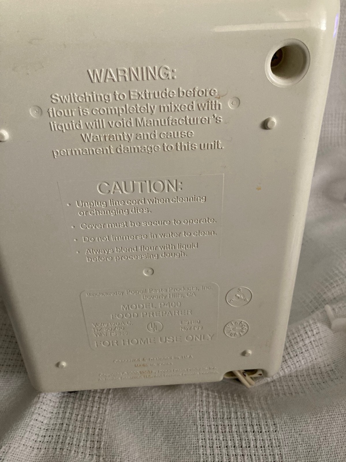 Popeil Automatic Pasta Maker Machine Model P400 + Accessories