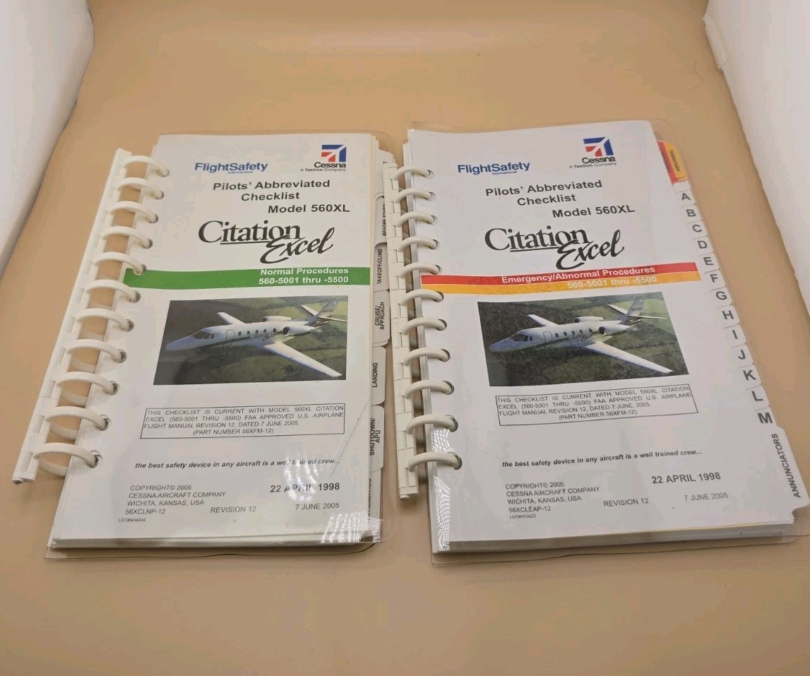 Cessna Citation Excel Books Lot Of 2 Normal And Emergency Procedures Checklist