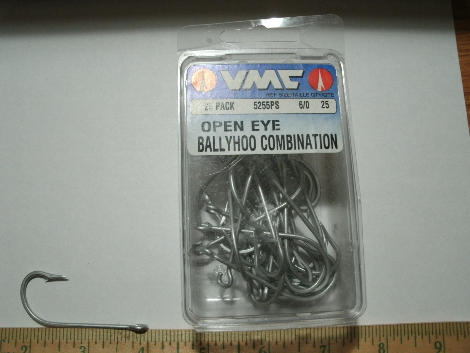 VMC 5255PS Size 6/0 Siwash Open Eye Ballyhoo Fish Hooks Pack of 25- NEW