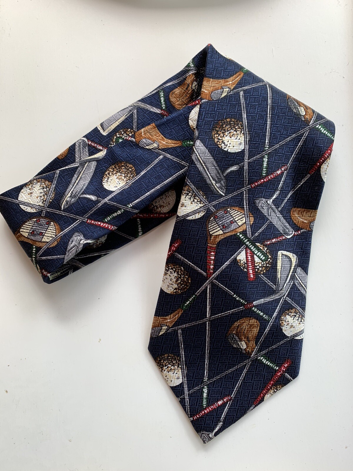 FN Fashion Neckwear Golf Clubs Men's Silk Neck Tie Navy Blue Red Brown Tan