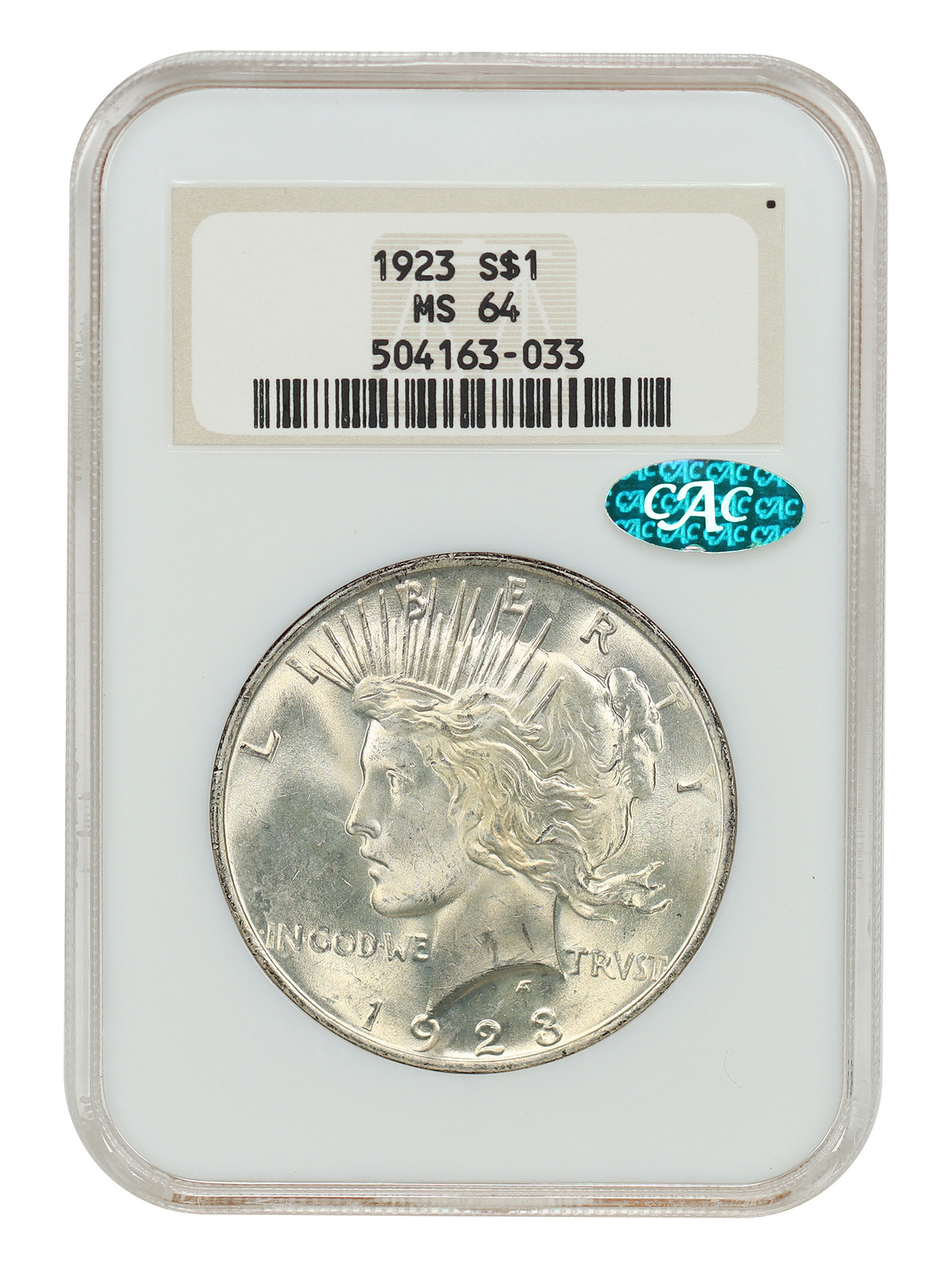 1923 $1 NGC/CAC MS64 (OH) - Peace Dollar