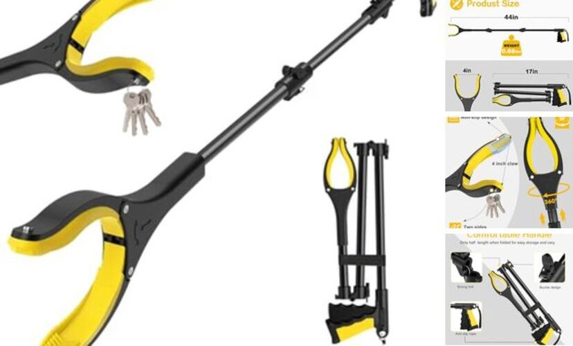Extra Long Grabber Reacher Tool，Foldable Trash Pick Up 44 Inch Yellowblack