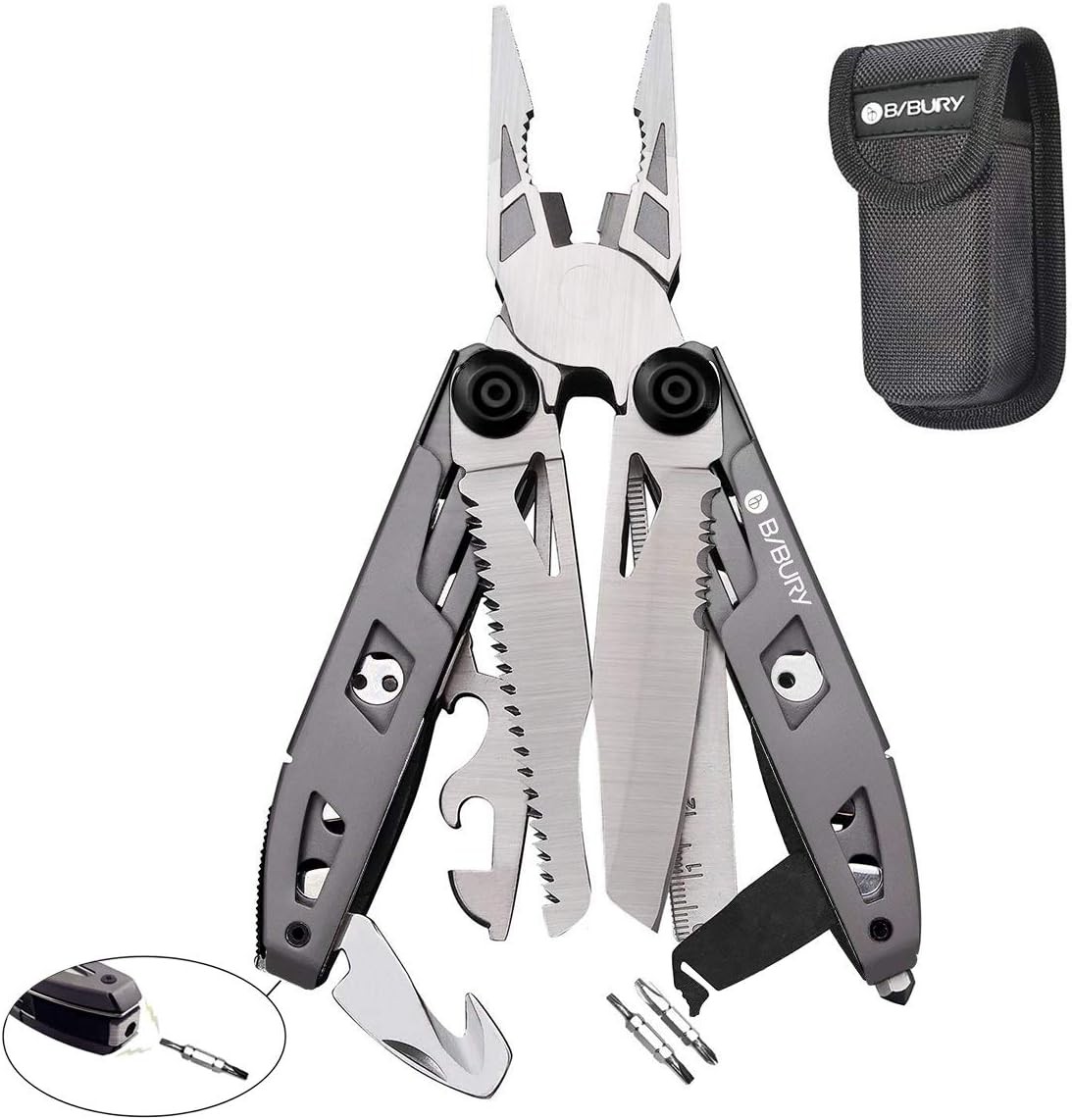 BIBURY Multitool Pliers, 18 in 1 Multi Tool with 18 1 Titanium, Titanium