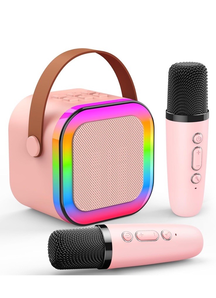 Kids Mini Karaoke Machine Portable Bluetooth Speaker with 2 Wireless Microphones