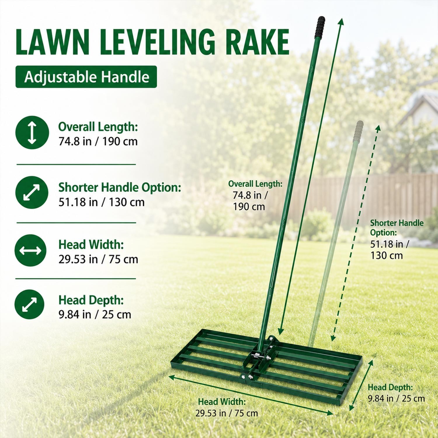 Lawn Leveling Rake 79.5in Handle Heavy Duty Sand Compost Yard Tool