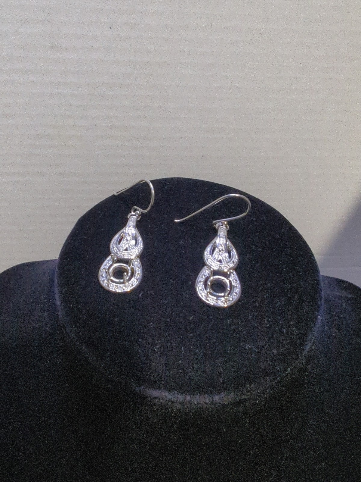 Sterling Silver Dangle Drop Earrings 6mm Round Semi Mount Setting