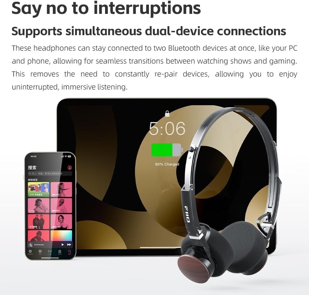 FiiO EH11 Lightweight Over-Ear Bluetooth Headphones, Dual Device (Transparent)