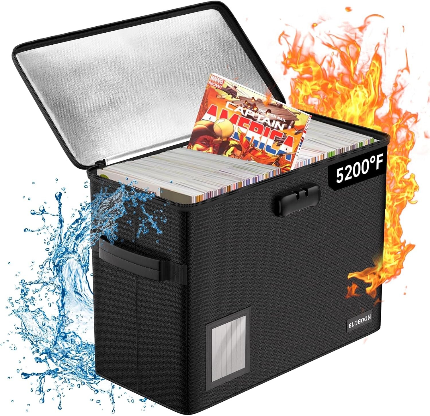 5200 Fireproof Book Storage for 150-175 Comics, Water 1-Pack-5200? Black