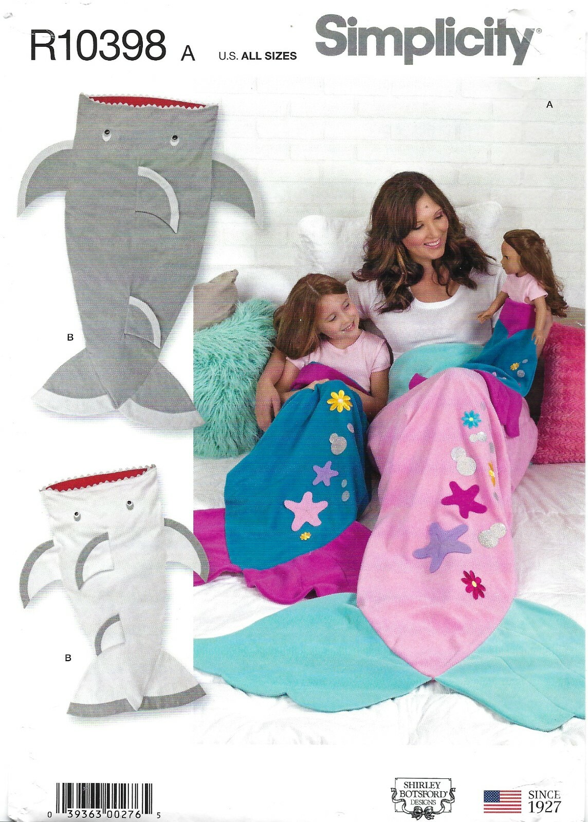 Simplicity R10398 Mermaid & Shark Tail Blankets for Child & Adult UNCUT 8275