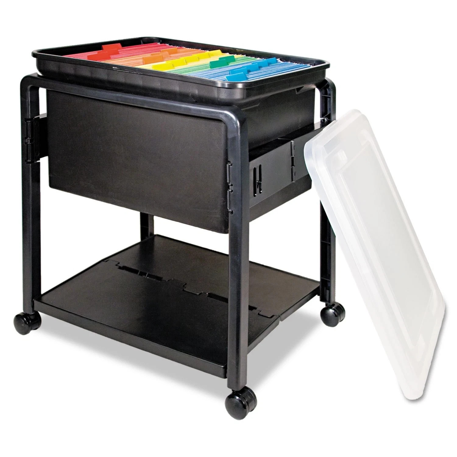 Advantus 55758 Folding Mobile File Cart, 14-1/2w x 18-1/2d 21-3/4h, Clear/Black