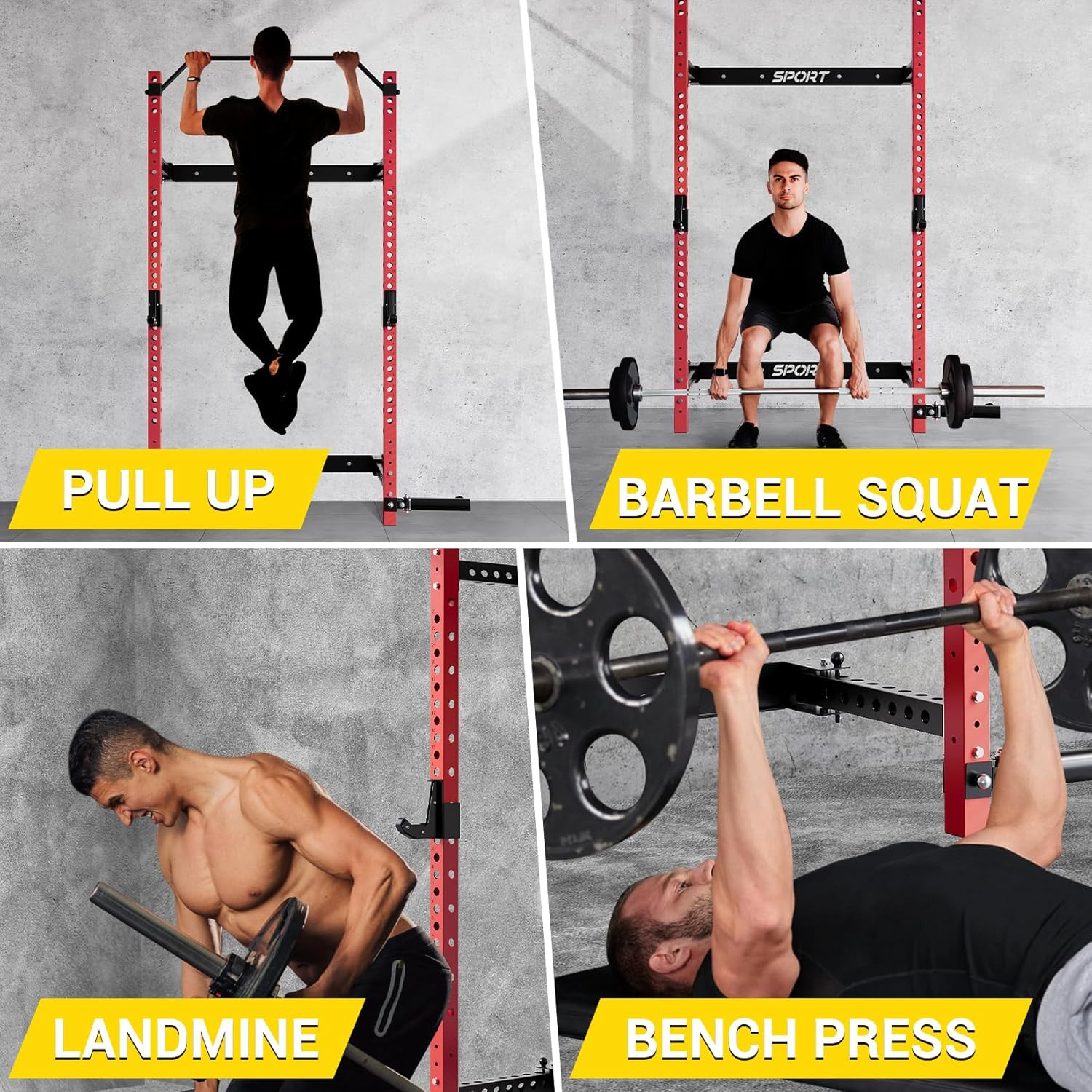 Folding Wall Mounted Squat Rack 1000 Pounds Power Rack with Pull Up Bar J Hooks