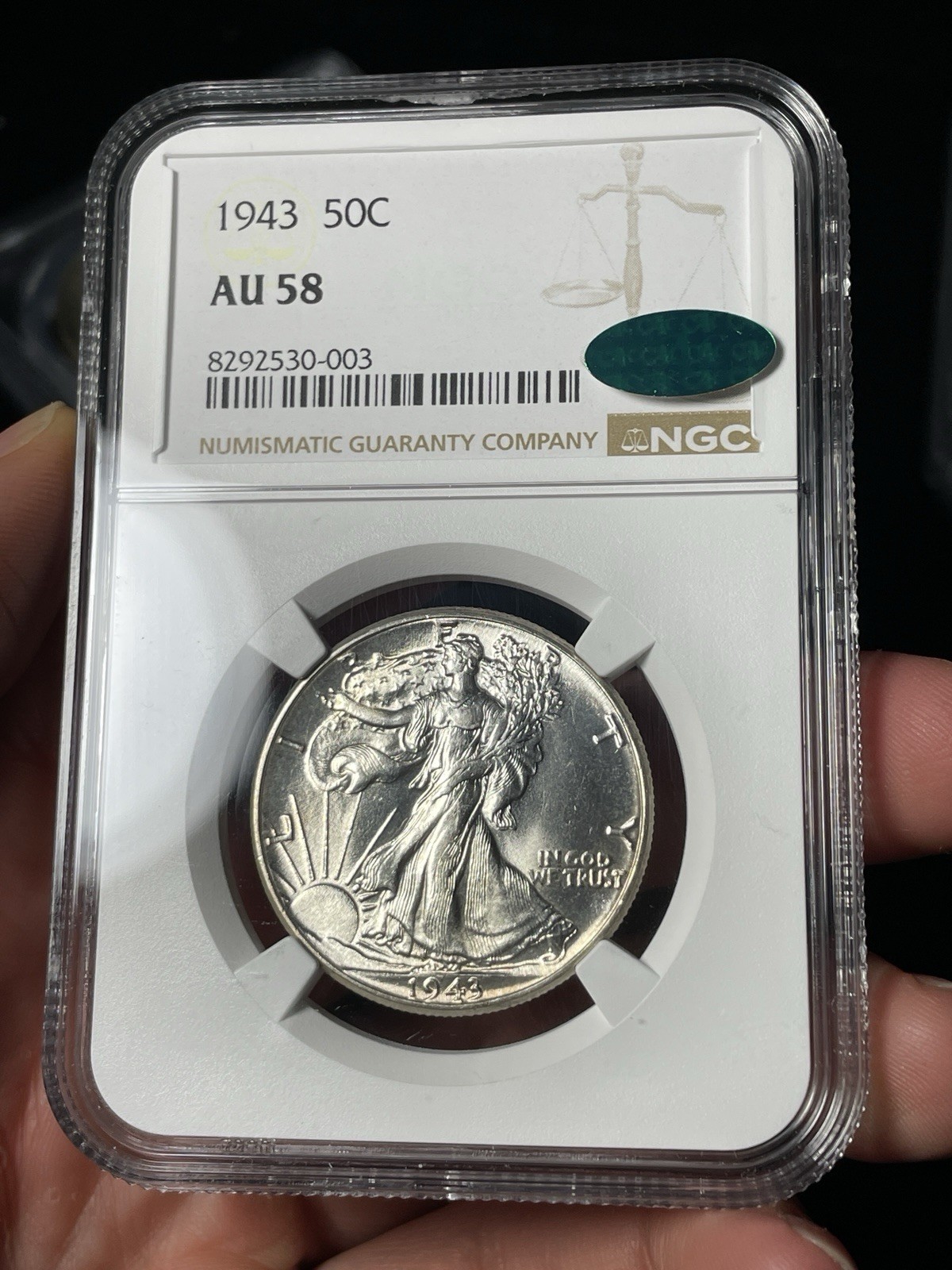 1943 NGC AU58 CAC Walking Liberty Half Dollar Everyman Registry