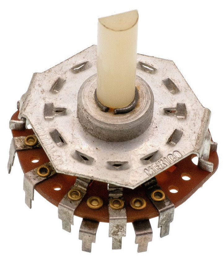 CENTRALAB, 1 WAFER, 2 POLE, 6 POSITION, ROTARY SWITCH 1/4" SHAFT, NOS